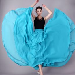 Jupes 720 degrés danse plissée longue femmes été couleur unie taille haute en mousseline de soie grande balançoire 230202