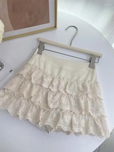 Rokken A-lijn Hoge Taille Vrouwen Mini 2023 Zomer Kant Jacquard Ontwerp Patchwork Vrouwelijke Rok Vintage Onregelmatige Ruffle Chic