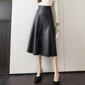 Jupes A-line Couture en cuir haute taille pour femmes au bureau des femmes élégantes veste féminine à mi-longueur automne et hiver.