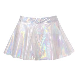 Rokken A-lijn minirok Stijlvolle Fairy Grunge Women Glanzende glanzende transparante flare rok High Street Sexy Club Rave Outfit Can Stacked 230516