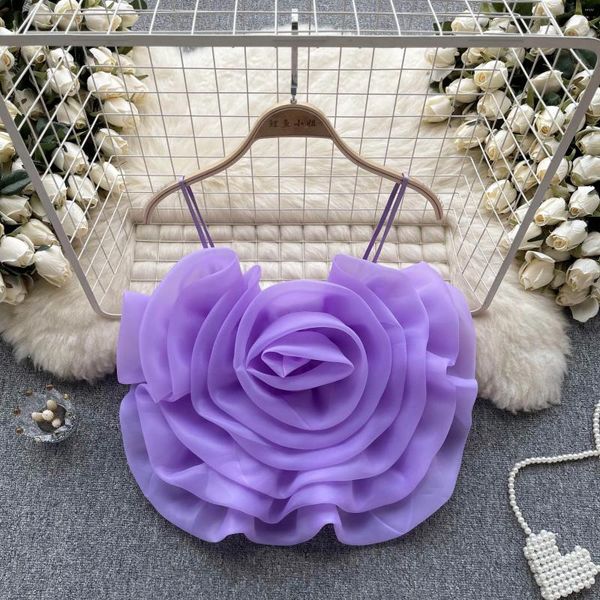 Jupes Une Niche Vacances Style Organza Fleur Tridimensionnelle Camisole Gilet Pour Femmes D'été Élégant Et Polyvalent Haut Court