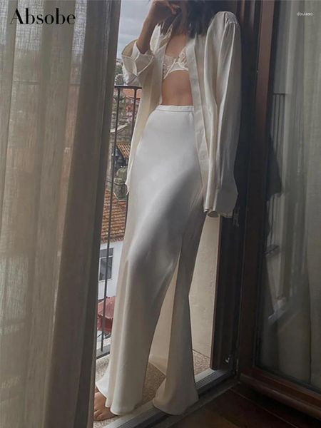 Faldas Absobe Satin Split Maxi Falda Mujer Vestidos High Rise Slim Straight Largo Casual Desplazamientos Otoño Elegante Francés Commutwear