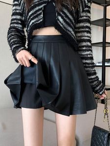 Jupes Adagirl Sexy Pu Cuir Jupe Plissée Femmes Taille Haute Harajuku Gothique Mini Streetwear Y2k E Fille Vintage Mode Coréenne