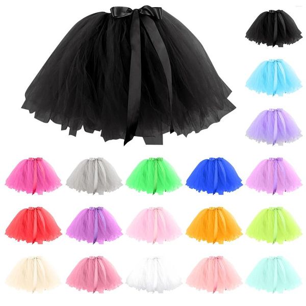 Jupes Adulte Fantaisie Ballet Dancewear Fête Femmes Été Vintage Tulle Jupe Costume Robe De Bal Mini Arc Ruban Solide Tutu