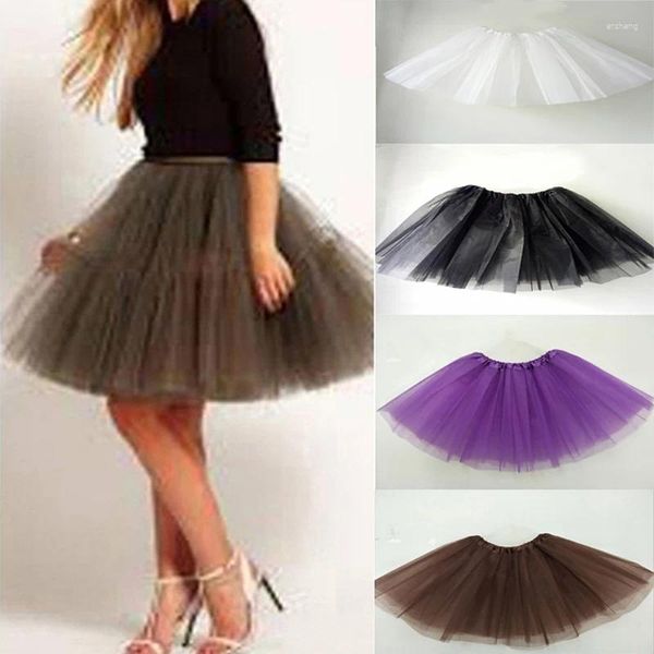 Faldas Chica adulta Tres capas Ballet Danza Tutu Falda Clásico Color Sólido Media Malla Mini Vestido Plisado Partido Elástico Enagua