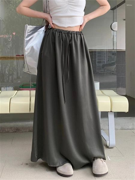 Jupes Alien Kitty Office Wear Long Satin Women Chic A-Line mode 2024 Solide haute taille élégante élégant automne doux