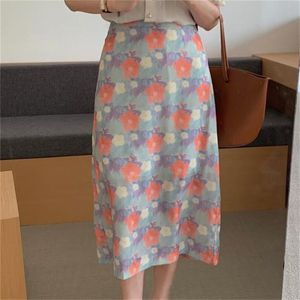 Rokken Alien Kitty Plus Size Sexy A-Line Florals 2021 Prom Summer High Taille Lady OL Sweet Printing Slim Femme Vintage Long