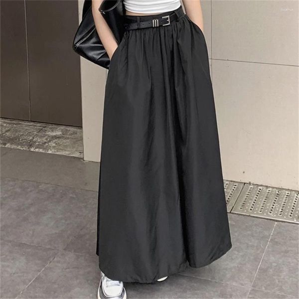 Jupes Alien Kitty Summer Solid A-Line Long Women with Belt 2024 Chic Loose All Match High Taist Office Casual Office Slim