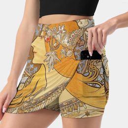 Skirts Alphonse Mucha Zodiac Art Nouveau Vrouw Vrouwenrok met Hide Pocket Tennis Golf Badminton Running