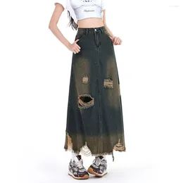 Skirts American Street Vintage Half-Body Y2K Streetwear Denim for Womens 2024 Summer Trendy Woman's Jeans