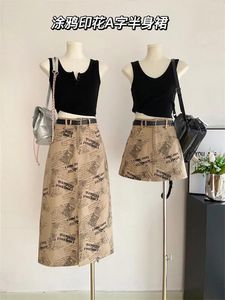 Rokken Amerikaanse vintage rok graffiti brief print vrouwen streetwear zomer Koreaanse preppy stijl sexy tide a-line gyaru klassiek