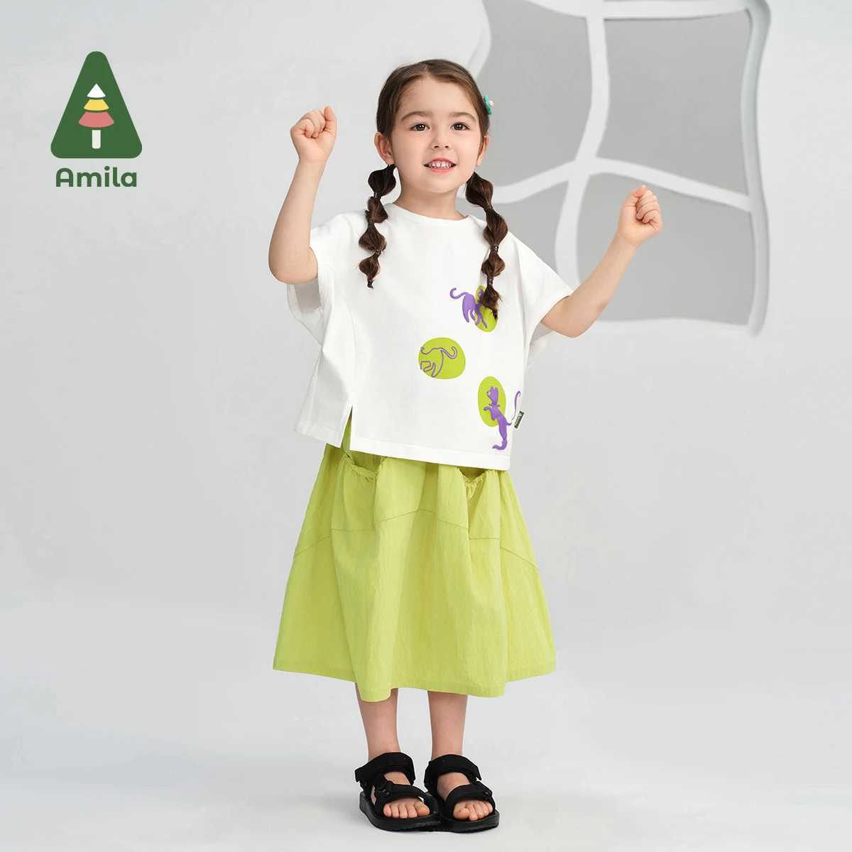 Spódnice Amila 2024 Summer New Baby Spódnica dziewczęta solidne kolor o kształcie super spódnica super wszechstronna i nieskrępująca dolna odzież 0-6YL2405