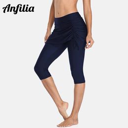 Jupes Anfilia Jupe de bain à lacets pour femmes avec leggings Bulitin Short de bain solide taille haute Capris de bain Tankini