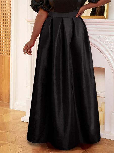 Jupes Aomei Noir Une Ligne Jupe Femmes Taille Haute Princesse Élégante Fermeture Éclair Plissée Longue Boule Vintage Tout Match Anniversaire Célébrer