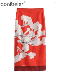 Jupes aonibeier imprimé floral patchwork femme crayon long 2024 été haute taille slit arrière back jupe midi femelle y2k streetwear