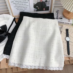 Jupes Ashgaily 2023 fermeture éclair a-ligne femmes Y2k dentelle taille haute jupe courte Tweed femme vêtements tout match