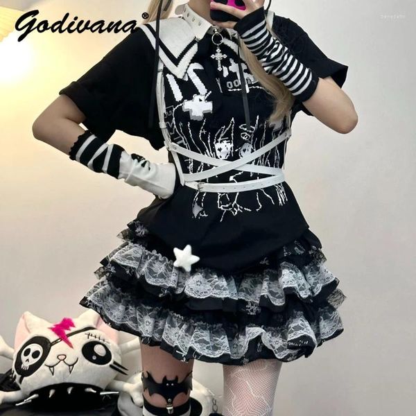 Faldas cultura asiática punk niña oscura burbujas falda harajuku estilo retro borde de encaje hish wish mini pastel corto