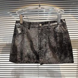 Jupes Automne Silver réfléchissant brillant brevet pu en cuir mini jupe femme haute taille sexy y2k vêtements 2000 streetwear 2024 Corée