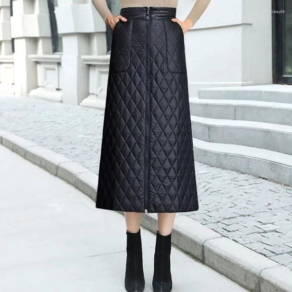 Jupes d'automne hiver en coton jupe femme 2023 solide mi-longueur a-line épais chaleureuse femme vestimentes de femmes 5xl