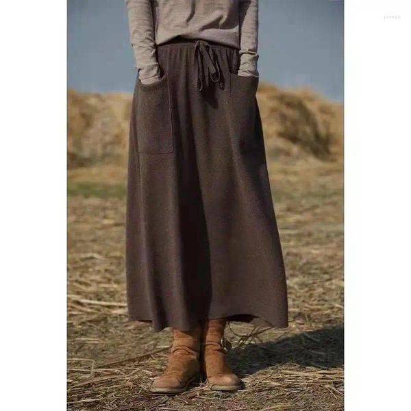 Faldas Otoño Invierno moda elegante cintura alta Color sólido Casual versátil occidental desplazamientos tendencia ropa coreana Mujer