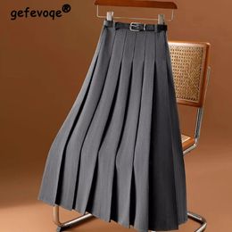 Faldas Otoño Invierno cintura alta Vintage plisado Allmatch falda femenina Color sólido elegante moda Aline pliegues ropa de mujer 231118