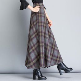 Jupes automne hiver longues femmes Vintage Maxi jupe taille haute laine chaude élégant bureau dame Plaid DB682