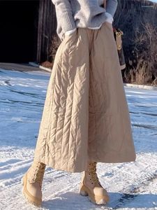 Rokken herfst winter dikke lange rok witte wijd been katoen losse geplooide maxi voor vrouwen jupe vintage een lijn high faldas mujer