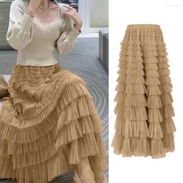 Faldas de otoño invierno tutú tutú mujer elegante en cascada en cascos largos femenino femenino fiesta de encaje de encaje tulle