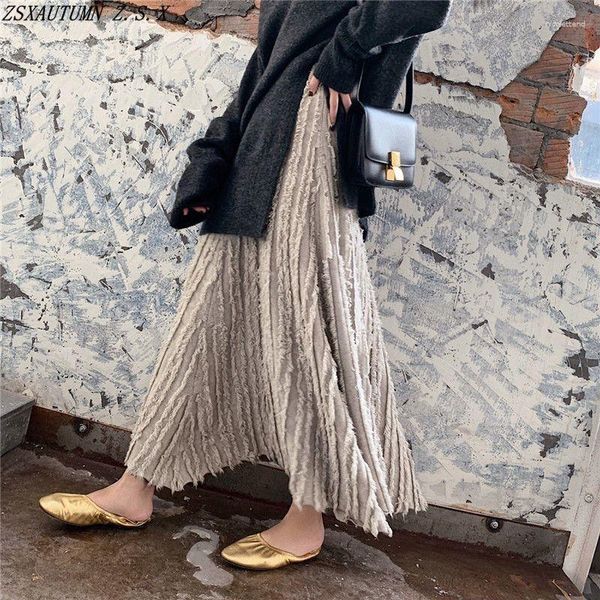 Faldas Otoño Invierno Invierno Vintage Fringe Halfskirt Women Slim All Match Irregular A Line Fashion Casual Skirt de cintura alta