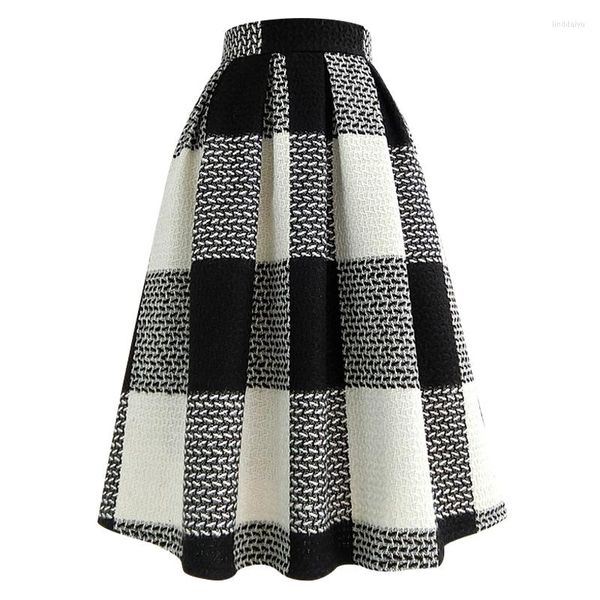 Faldas otoño invierno vintage vintage bocadillo grueso falda mujer fiesta de cintura alta paraguas cálidas
