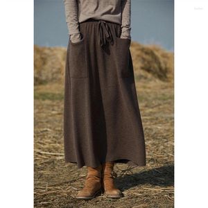 Skirts Autumn/Winter Wool Skirt Women Loose And Thin Double Pocket A-Line Knitted One-Step Umbrella Long Dress Cashmere