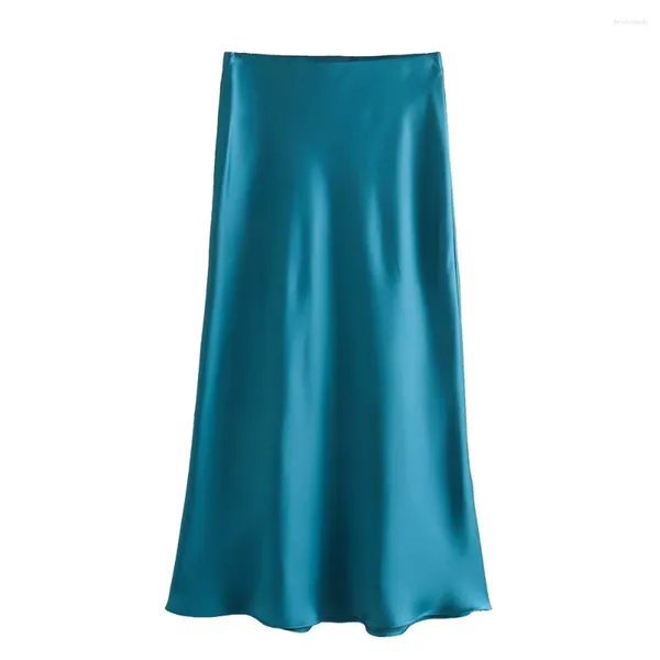 Faldas Otoño Mujer Moda Textura satinada Camisa de color sólido Cintura alta Slim Fit Falda de cola de pez de longitud media 2043845