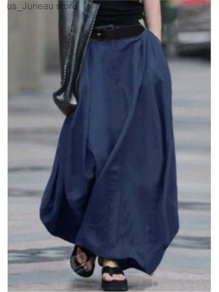 Jupes automne femme vintage simple jupe d'été mode lâche coton solide coton lin hauteur plage décontractée plage A-line maxi jupes femelles 1 t240415