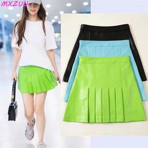 Jupes avocat jupe plissée verte femme vraie mouton mi-corps court faldas mujer preppy style a-line haute taille saia plissada