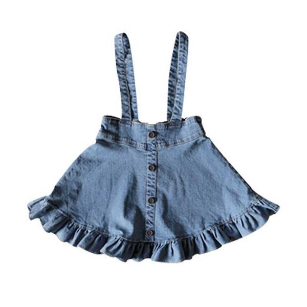 Jupes Vêtements de bébé fille Nouvelle jupe une pièce Jupes en denim à jarretelles pour enfants 2-12 ans Fille Bleu clair foncé A-ligne Salopette en jean Jupe CL849 T230301