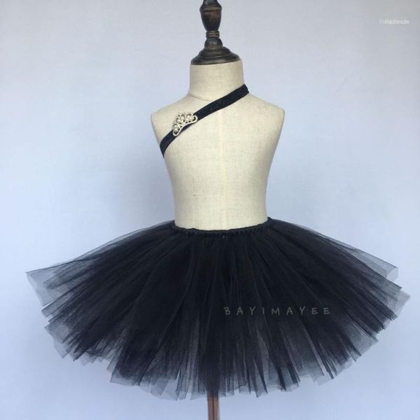 Jupes Bébé Filles Noir Tutu Enfants À La Main Fluffy Tulle Jupe Ballet Pettiskirt Avec Couronne Bandeau Ensemble Fête D'été Tutus11