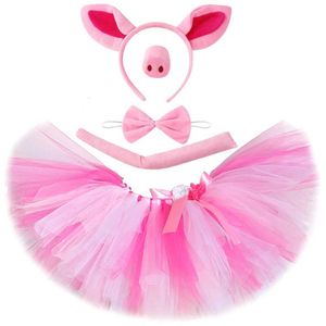 Rokken babymeisjes roze varken tutu rok voor kinderen piglet verkleed kostuums verjaardagsfeestje outfits peuter kleine piggy pluizige ballet tutus y240522