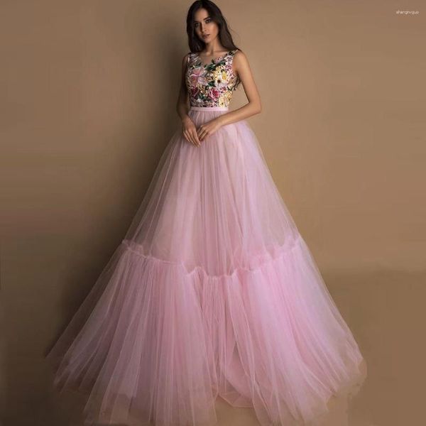 Faldas Baby Pink Tulle Prom Maxi Falda Larga Una Línea Puffy Ruffled Tutu Noche Por Encargo 5 Capas Dama De Honor