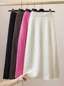 Jupes BabYoung Knit Long Midi Femmes 2024 Hiver Chaud Solide Gris Mode Coréenne Élégant Taille Haute Une Ligne Jupe Femme