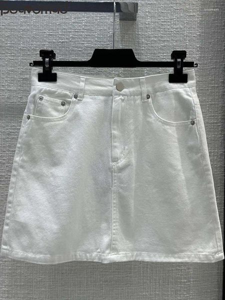 Jupes Baeromad Fashion Rayway Summer White Mini Cowboy Jupe Sexy's Sexy Low Raist Button Multi Pocket Pocket Slim Crayon court