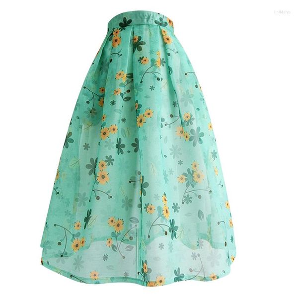 Jupes robe de bal femmes mode d'été taille haute longueur au genou jupe Vintage Organza parapluie