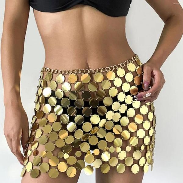 Faldas Rebordear Lentejuelas Cadena De Metal Falda Europea Sexy Espejo Disco Minifalda Moda Elegante Brillo Magnífico Para La Fiesta Del Club Nocturno