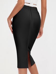 Jupes BEAUKEY Sexy noir mi-mollet pansement jupe crayon longue moulante femmes extensible nue jupe fendue en gros XL jupes 230403