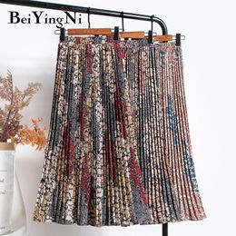 Faldas Beiyingni mujeres Floral impreso Vintage Casual coreano plisado Midi Retro Kawaii Harajuku moda Faldas mujer Jupe 230325