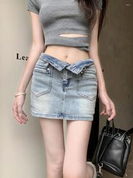 Faldas Benuynffy Denim Falda corta Summer's 2024 Vintage Vintage Bodycon Y2K STREETWear Mini A-Line A-Line