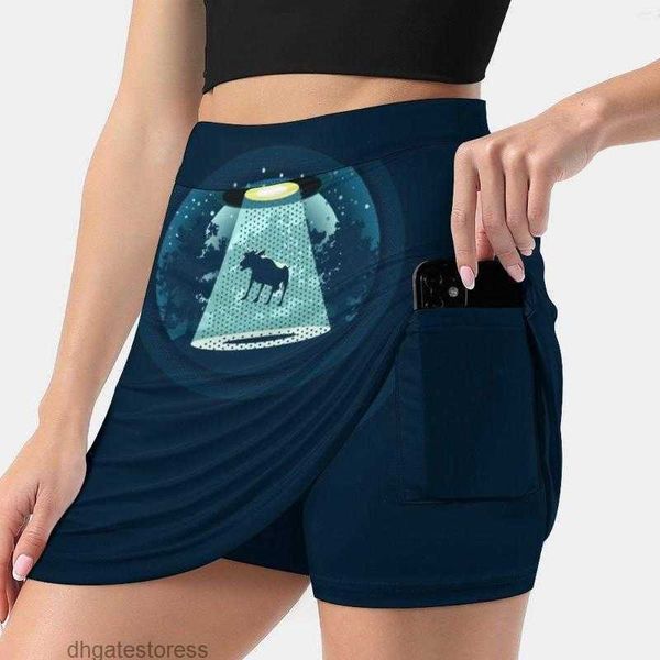 Jupes Méfiez-vous d'ufo jupe pour femmes sport skort avec poche mode coréen style 4xl vecteur rétro silhouette dessin animé