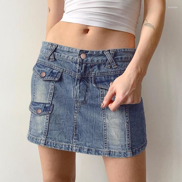 Jupes BF femmes multi-poches Vingate taille basse Denim jupe courte 2023 printemps/été Spicy Girl Slim Wrap Hip Y2k demi robe