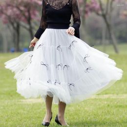Faldas Big Swing A en forma de cintura alta falda elástica elegante medio largo malla arco princesa hada