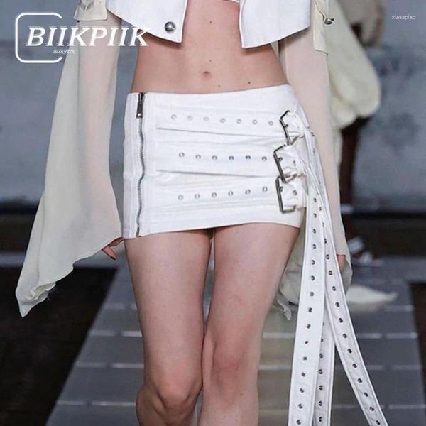 Jupes biikpiik ruban en cuir mini-zippe blanche sexy ceintures basse femme taille pu jupe mode unique de ventre de ventre y2k y2k