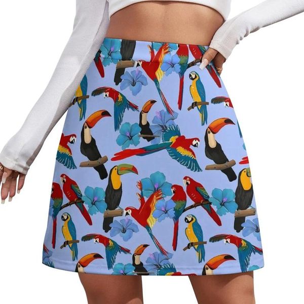 Jupes oiseaux jupe de fleur femmes toucans et perroquets kawaii mini fashion d'été haut-taille oversize décontractée A-ligne